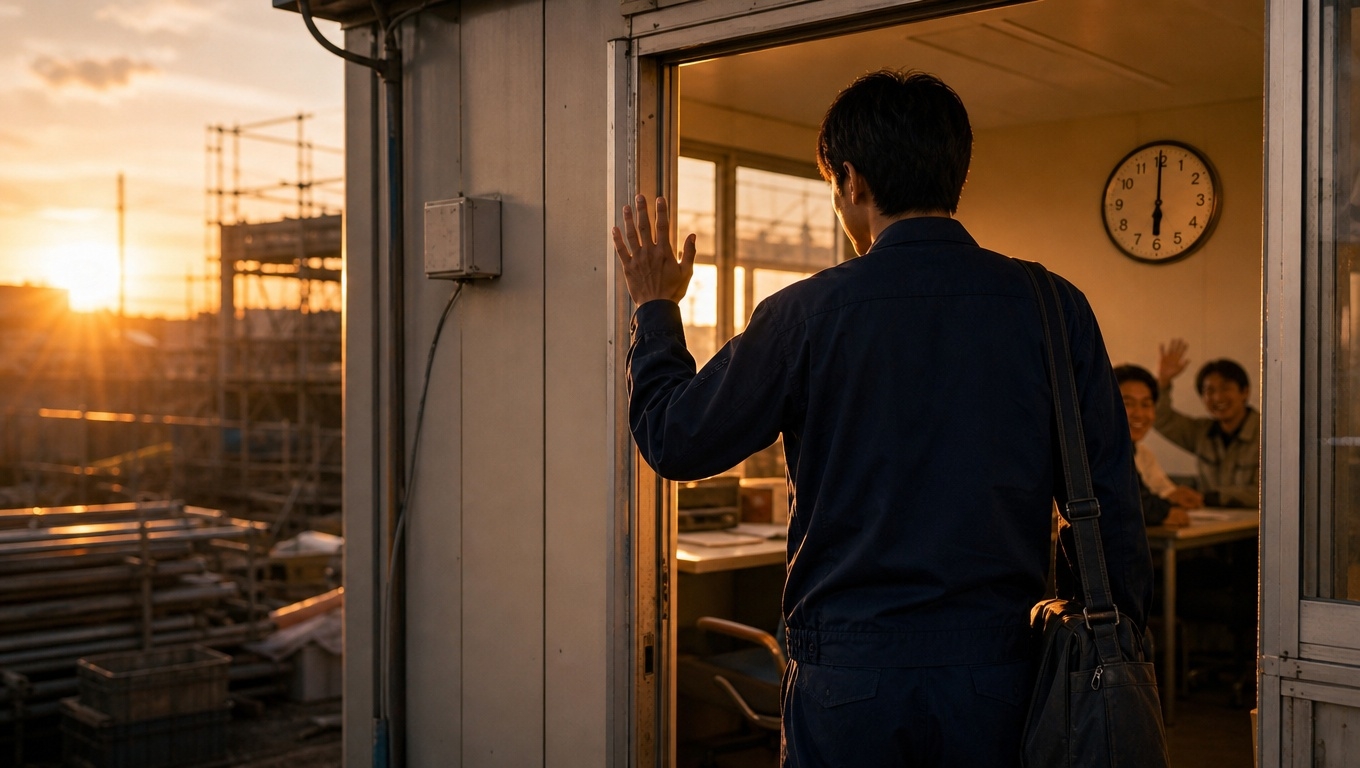 18時に事務所から帰る施工管理者